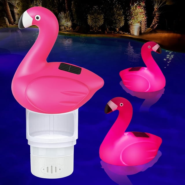 Flotador solar de cloro para piscina Uekars Flamingo, 18 cm, con luz