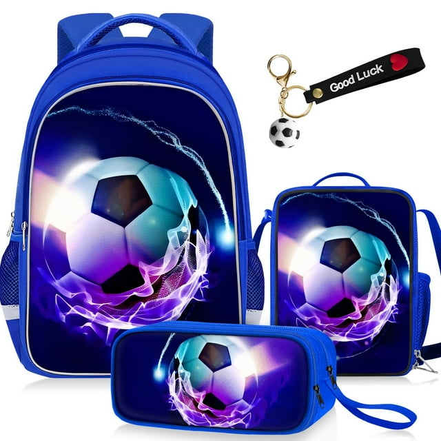 Juego de mochilas escolares TILYTADLY para niños, fútbol, 4 piezas, 17 pulgadas