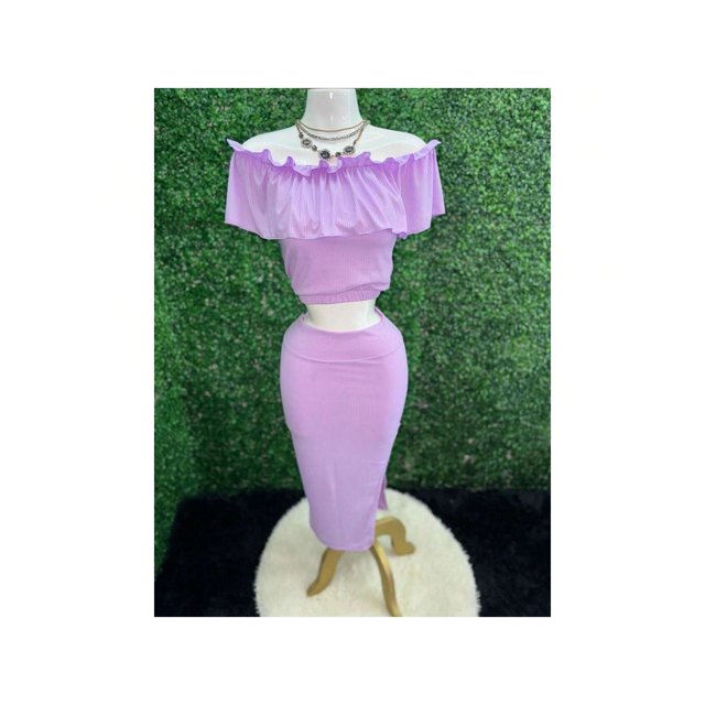 Conjunto Blusa Con Olan Y Falda Ajustable Casual De Mujer Color Lila Talla Unitalla Marca Emil SaEs