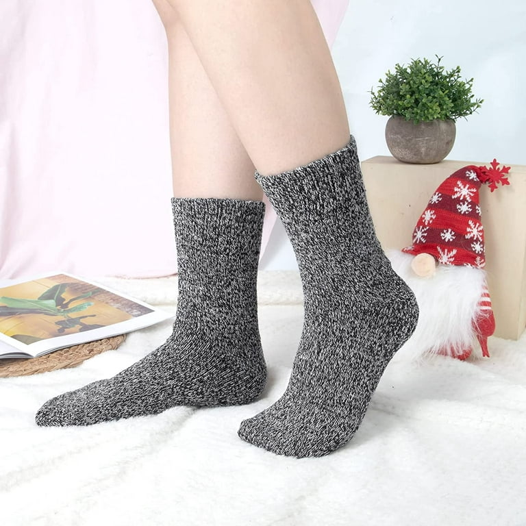 QWZNDZGR 5 Pairs Merino Wool Socks Winter Warm Thick Knit Casual Crew Cozy  Socks Gifts for Women 