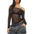 thumbnail image 1 of HAHDAXIA Lace See Through Crop Top Pearl Rhinestone Long Sleeve Tops Slim Fitted Tee Y2k Fairycore Cover Ups Shirt, 1 of 5