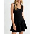 thumbnail image 2 of Womens Ruffle Mini Dress Sleeveless A Line Fit and Flare Crew Neck Crochet Knit Tank Dresses Black One size, 2 of 9