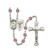 St. Camillus of Lellis / Nurse Silver-Plated Rosary 6mm February Purple Fire Polished Beads Crucifix Size 1 5/8 x 1 medal