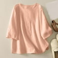 thumbnail image 4 of Yuanlook Womens Tops Casual Crew Neck Shirts 3/4 Sleeve Loose Fit Blouses Ruffle Sleeve Summer Tees - Pink - XL, 4 of 5
