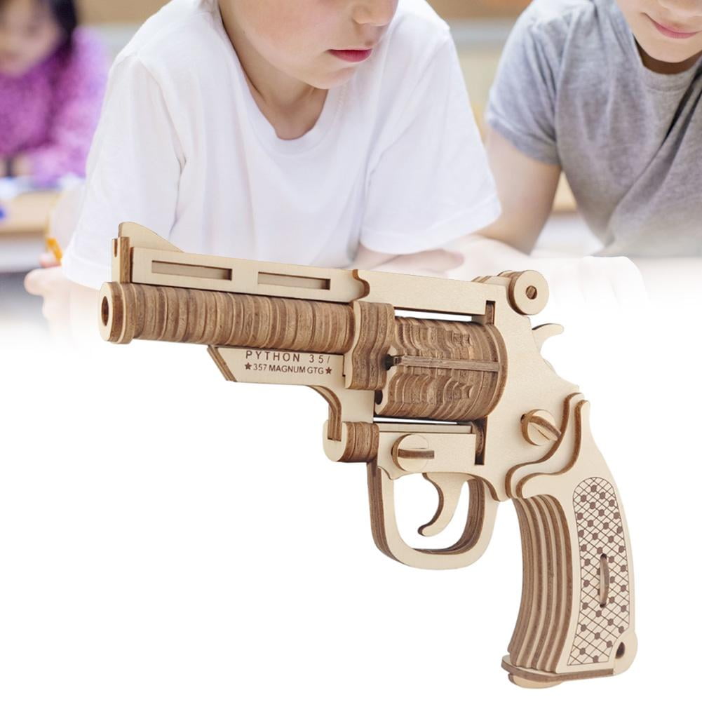 Kids Adults DIY Unfinished Assembly 3D Wooden Puzzle Gun Rubber Band Wood Toy F 