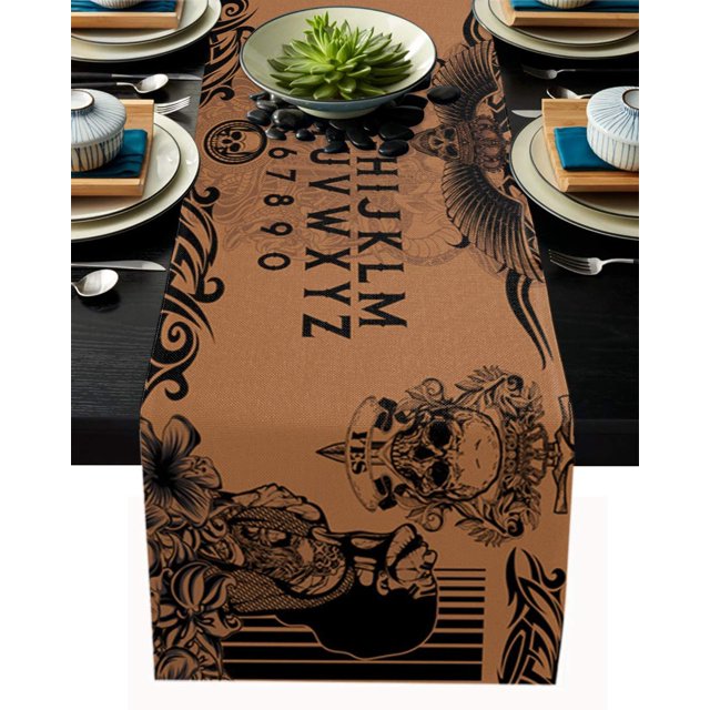 Cotton Linen Dining Table Runner Halloween Witch Divination Ouija Board Non-Slip Heat Resistant Table Runners for Family Dinner Kitchen Table,18x72 Inch