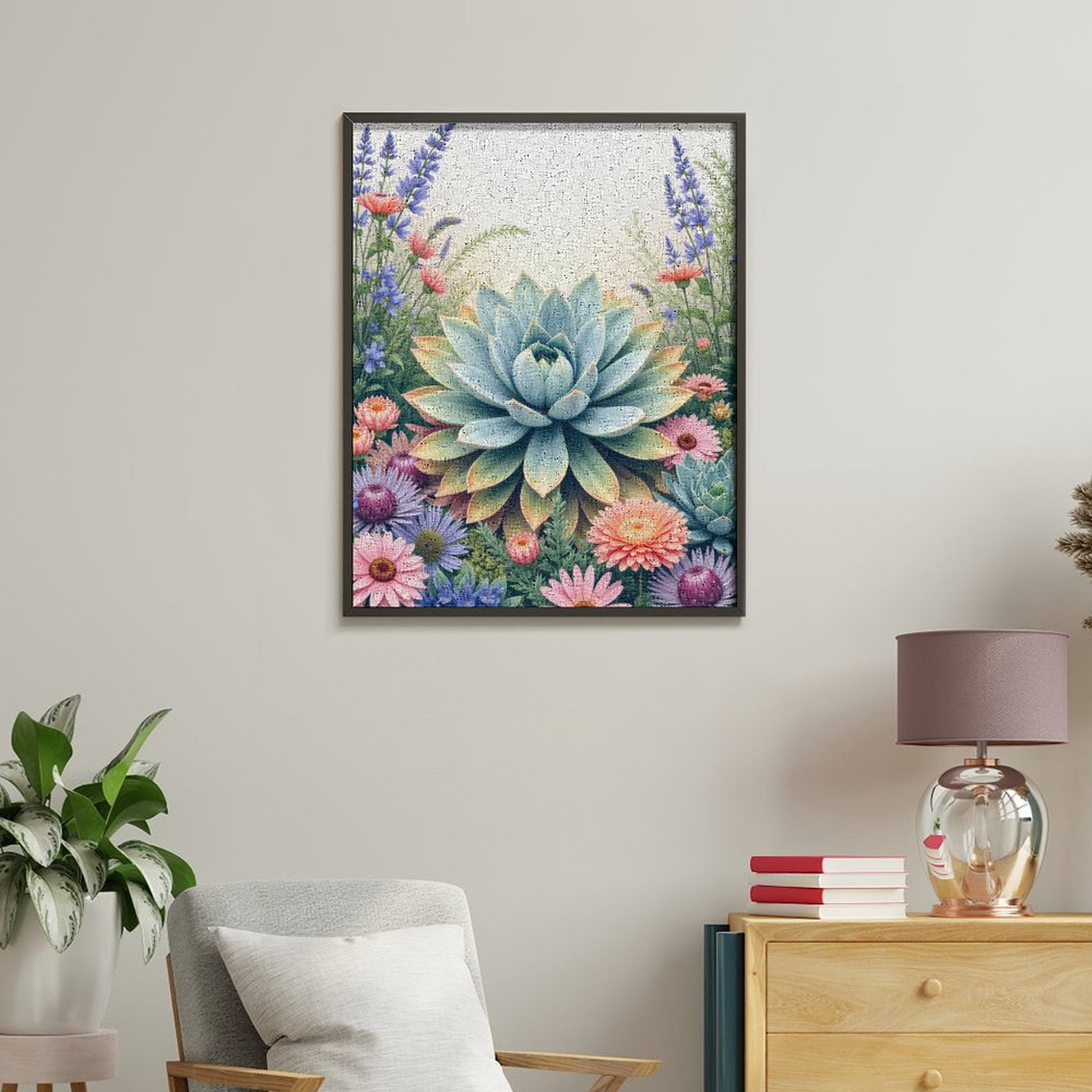 Paint By Numbers Kit for Adults Beginner - Succulent Garden Floral Scene Art DIY Canvas Painting Kits for Adults, Frameless Paint By Number for Adults for Home Wall Decor 16x20 Inch