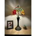 thumbnail image 3 of Tiffany Table Lamp Red Orange Blue Stained Glass Rose Flowers LED Bulbs Included Pull Chain Switches for Living Room Dining Room Bedroom Bedside 12"W*12"D*22"H, 3 of 5
