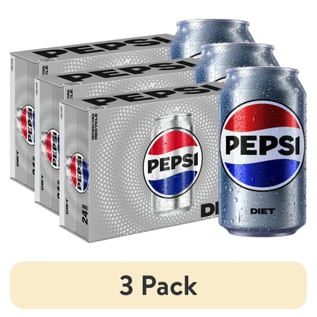 (3 pack) Diet Pepsi Cola Soda Pop, 12 fl oz (24 Cans)