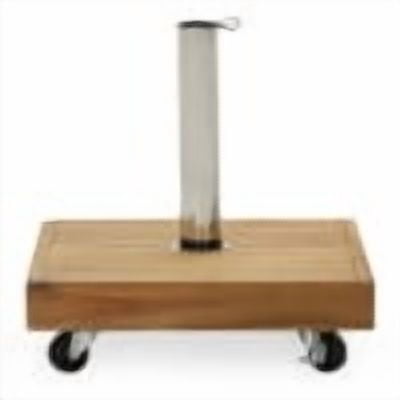 Umbrella Base with Acacia Wood Top and Concrete Fill, Square Patio Umbrella Stand and Outdoor Shade Base with Stainless Steel Tube, Teak