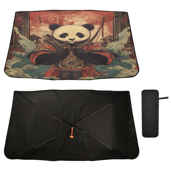 Qxltty Chinese Style Panda Windshield Sun Shade Umbrella Protect Car from Sunrays and Heat Damage Keep Cool and Interior