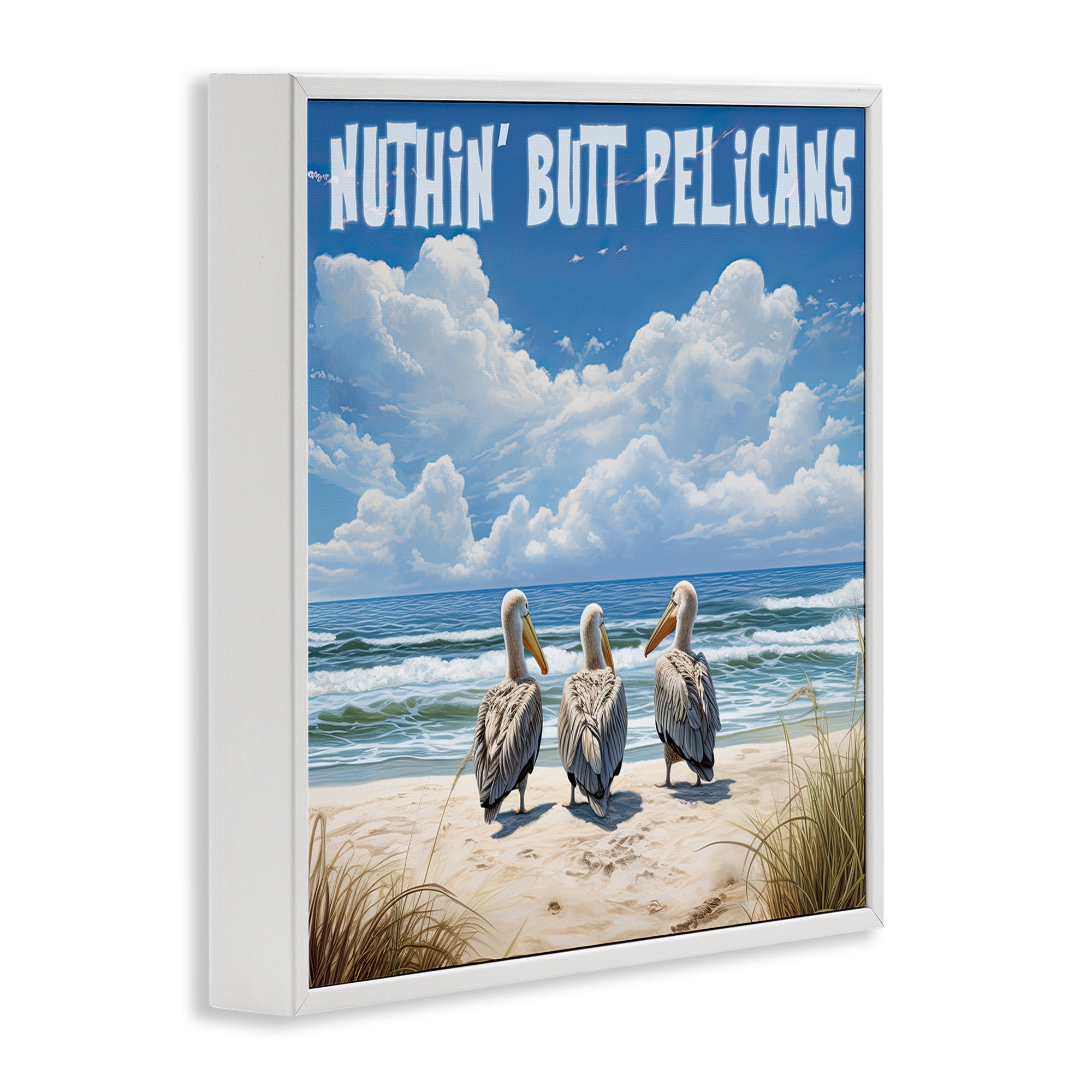 Stupell Industries Nuthin' Butt Pelicans Coastal Painting White Framed Art Print Wall Art, 12 x 12