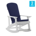 thumbnail image 5 of Flash Furniture Savannah Set of 2 All-Weather Poly Resin Wood Adirondack Rocking Chairs in White with Blue Cushions for Deck, Porch, and Patio, 5 of 15
