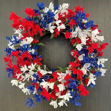 Memorial Day Wreath-20 inch Patriotic Door Wreaths 4th of July Decorations Red White and Blue Berry Forsythia Wreath Handcrafted Summer Front Door Wreath Seasonal Decor