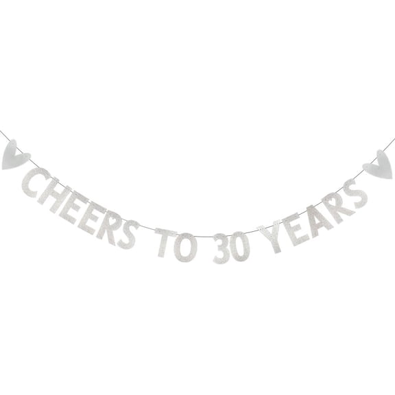 CHEERS TO 30 YEARS Banner,Pre-Strung,Silver Paper Glitter Party Decorations for 30th Birthday Party / 30th Wedding Anniversary Party Supplies Letters Silver