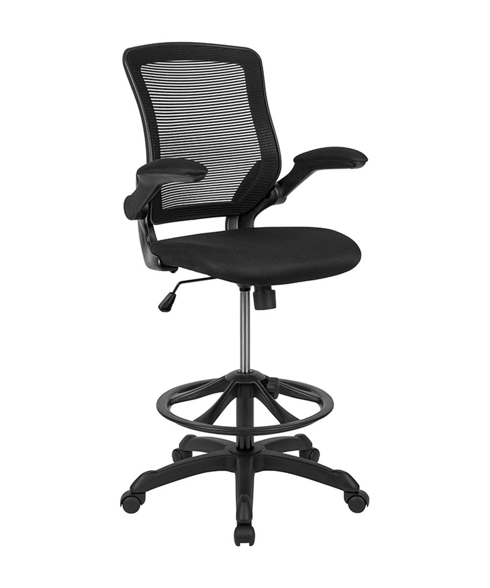 Offex Mid-Back Black Mesh Ergonomic Drafting Chair with Adjustable Foot