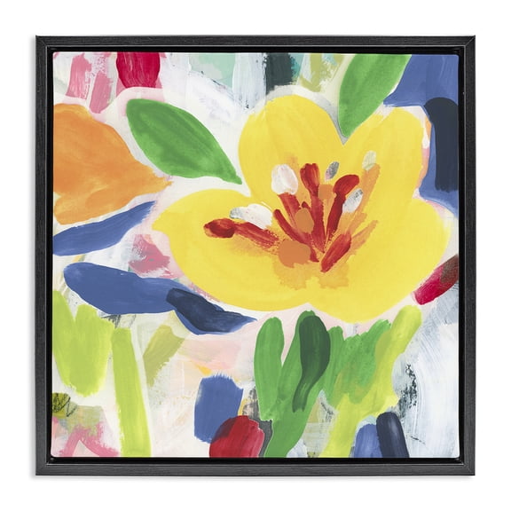 Stupell Industries Modern Bright Yellow Buttercup Blooms Black Floating Frame Canvas Art, 18 x 18, by June Erica Vess