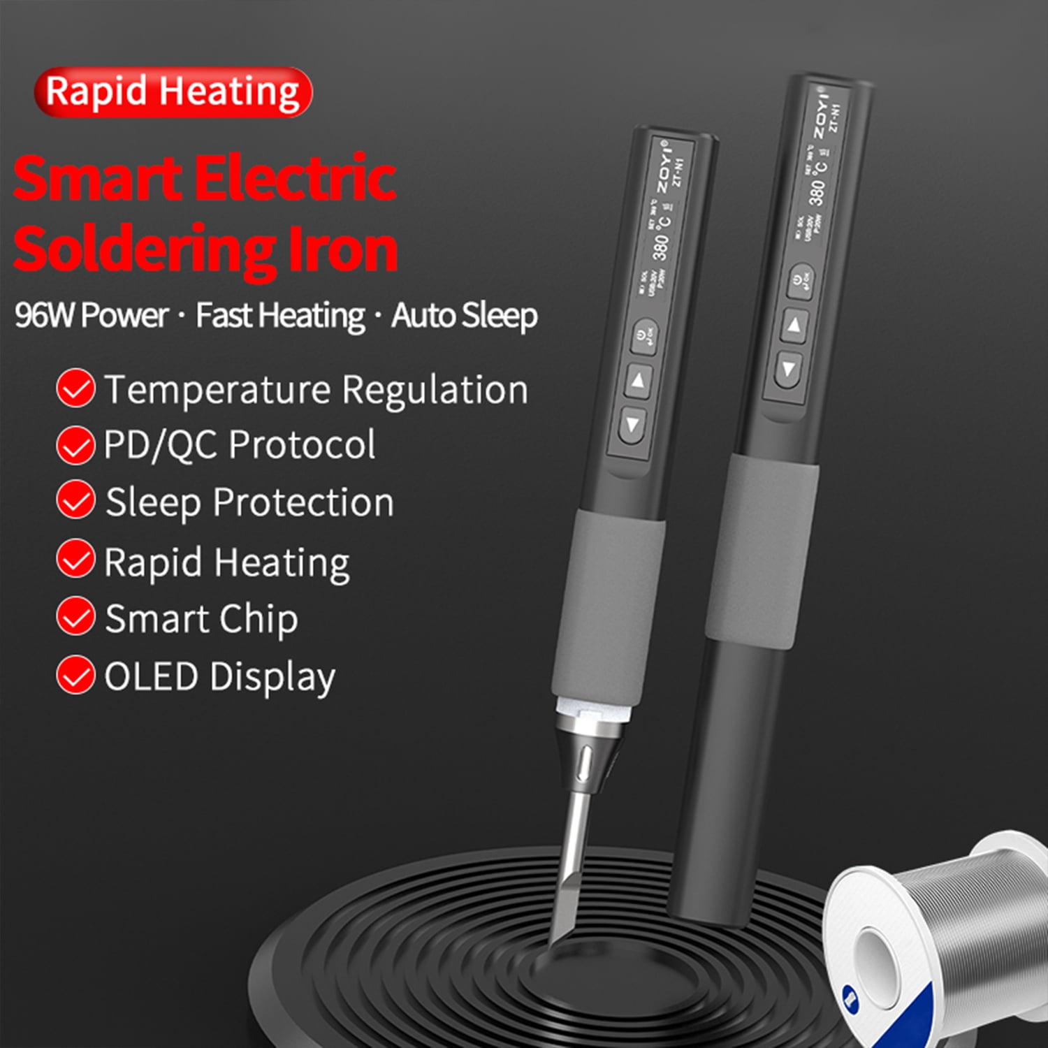 Electric Soldering Iron - 96W Precision Soldering with OLED Display, Rapid Heating, Adjustable Temperature, and PD/QC Protocol Charging