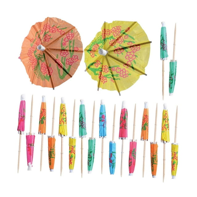 Sombrillas de papel para cócteles, palitos para pastel de fruta, decoración de ilustraciones creativas de madera, mini de papel, selecciones 20 piezas
