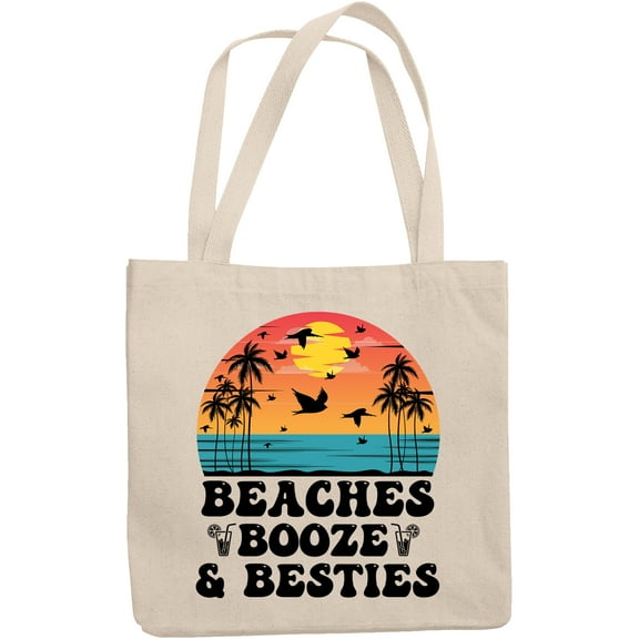Beaches, Booze & Besties with a Beach, Summer Themed, 12oz Canvas Tote Bag