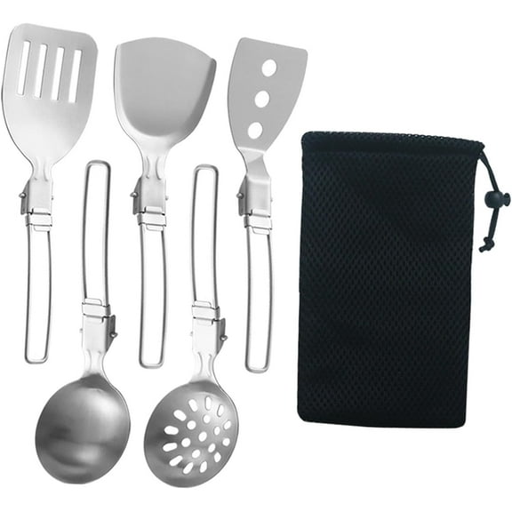 6Pcs Camp Cooking Utensil Set,Outdoor Kitchen Gear, Foldable Cooking Organizer Metal Camping Kitchen Utensil Set, Cookware Kit for Camp RV, BBQ