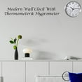 thumbnail image 6 of Clockswise 12-inch Non-Ticking Quartz Wall Clock with Thermometer & Hygrometer - Battery Operated Aluminum Analog Clock for Temperature & Humidity Monitoring - Ideal for Home, Office or School, Silver, 6 of 8