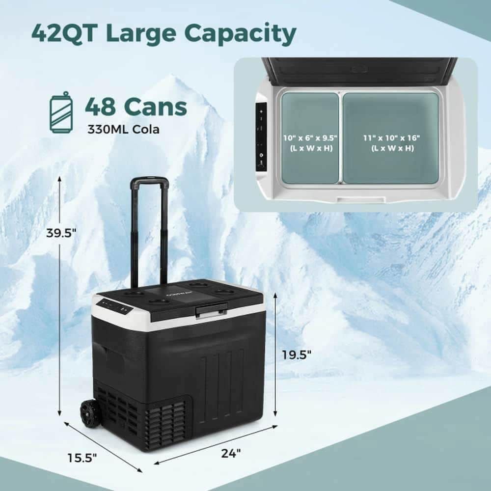 Yardi Yarda 12V Car Refrigerator 42QT with Touch Panel and Removable Divider-L, Camping Cooler for Outdoor as Yard, Black