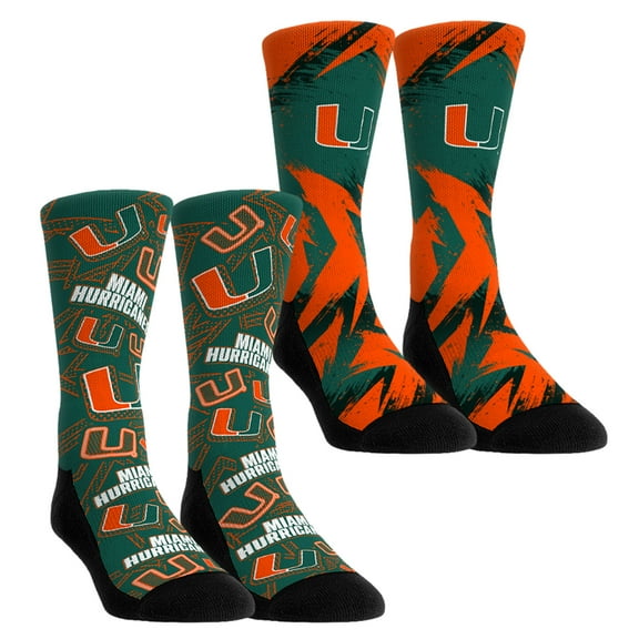Unisex-Rock Em Socks  Miami Hurricanes Game Day Two-Pack Crew Socks Set
