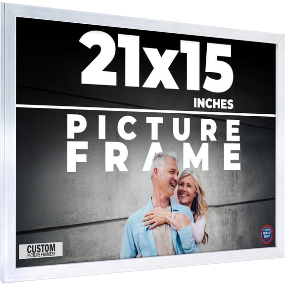 21x15 Frame Silver Stainless Steel Solid Wood Picture Frame | 0.75 Inch Moulding Width | Includes