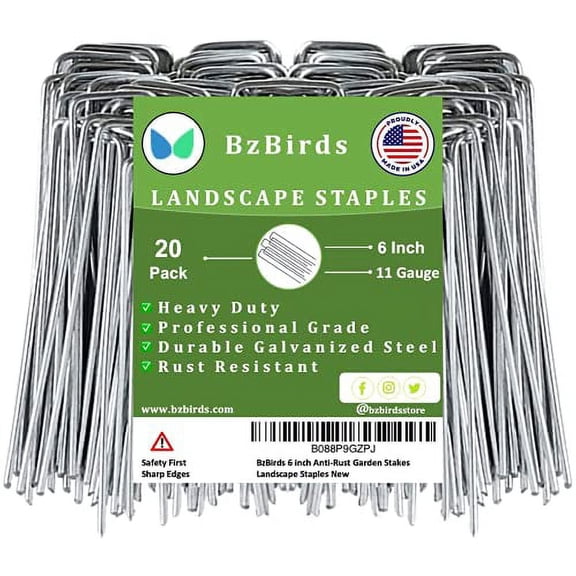 BzBirds USA Made 6 inch 11 Gauge Garden Landscape Staples Galvanized SOD Pins Lawn Stakes for Barrier Fabric, Ground Cover, Holding Fence and Artificial Turf