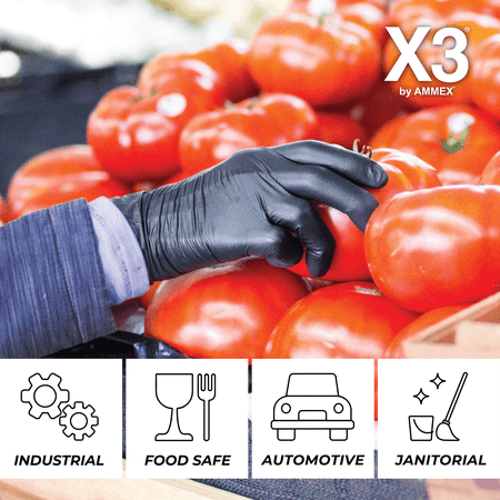 X3 Black Nitrile Disposable Industrial Gloves 3 Mil Large Box of 100