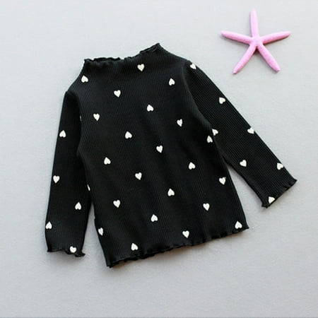 

Geire Children Girls Kintting Shirts Half-high Neck Stringy Selvedge Comfy Cotton Bottoming Shirt Love Printed Lightweight Casual Tops