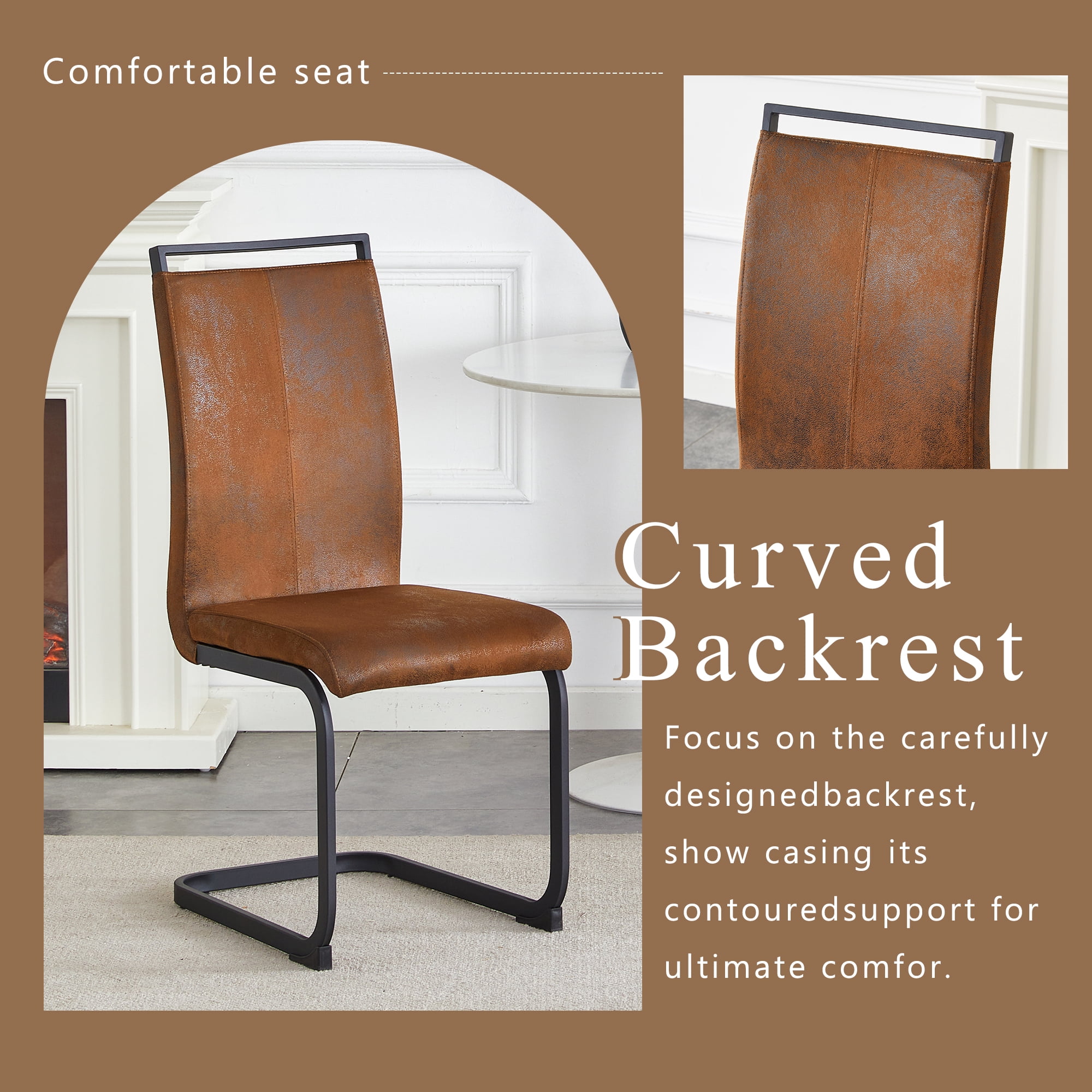 Dining Chairs Set of 4, Vintage Brown Tech Fabric Dining Chairs 39.3 Inch High with Ergonomic Backrest, 17 Inch Deep Seat, Modern Upholstered Chairs for Dining Room, Cafe and Leisure Area
