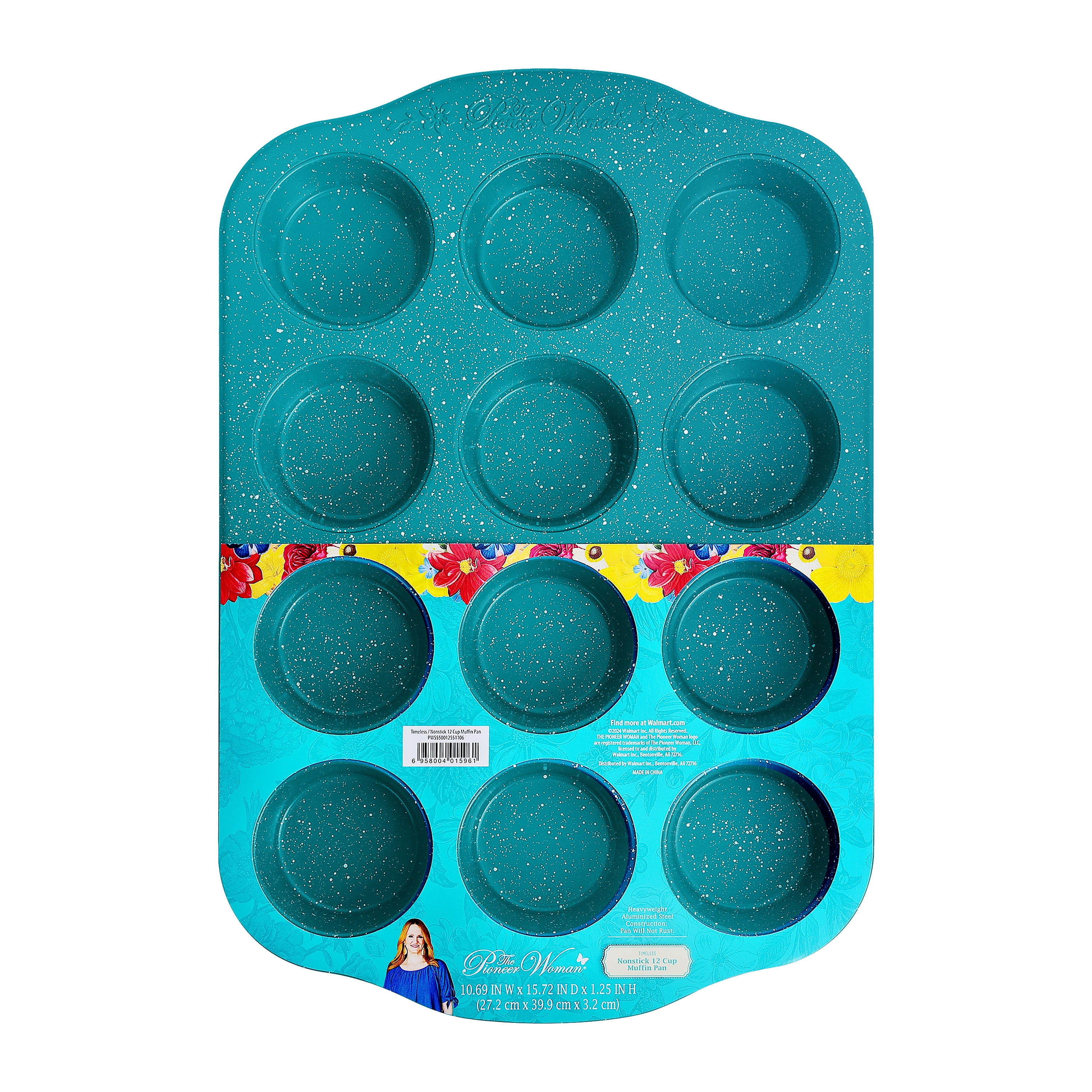 The Pioneer Woman Teal Speckle Timeless 12 Cavity Nonstick Muffin Pan Walmart