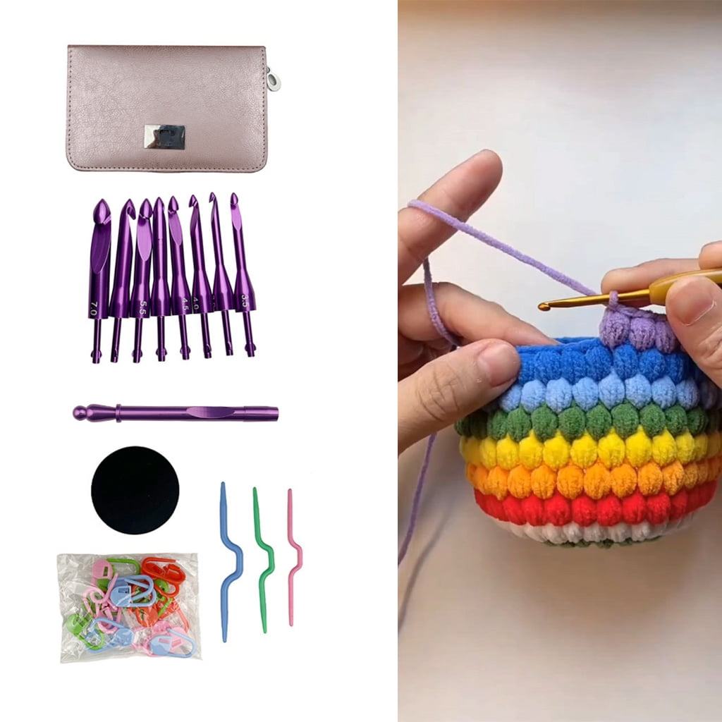 Oasiva Aluminum Crochet Hook with 8 Interchangeable Tip Knitting Marker Knitting Needle Ergonomic Crochet Needle 3.0mm-7.0mm