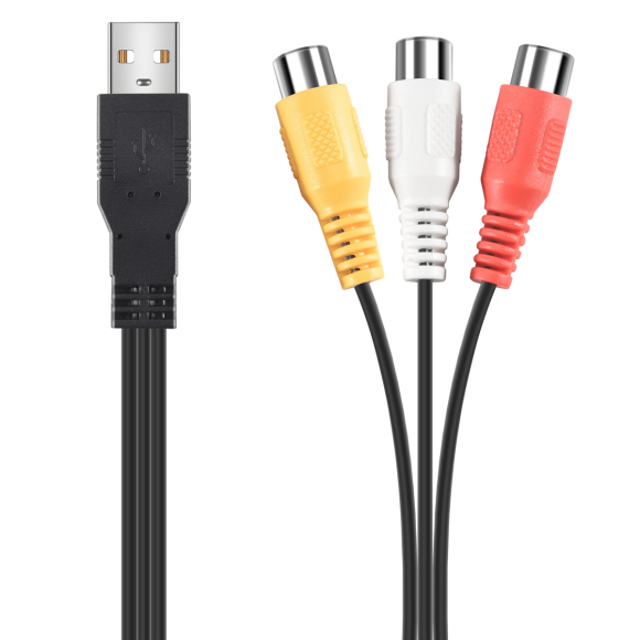 CNKOO Ignativsvz 1pc USB Male to 3 RCA Female Adapter - Audio/Video Converter for HDTV TV and Monitors - Black Plastic No Power Required 9.84inch Cable Bare Copper Wire Core USB to