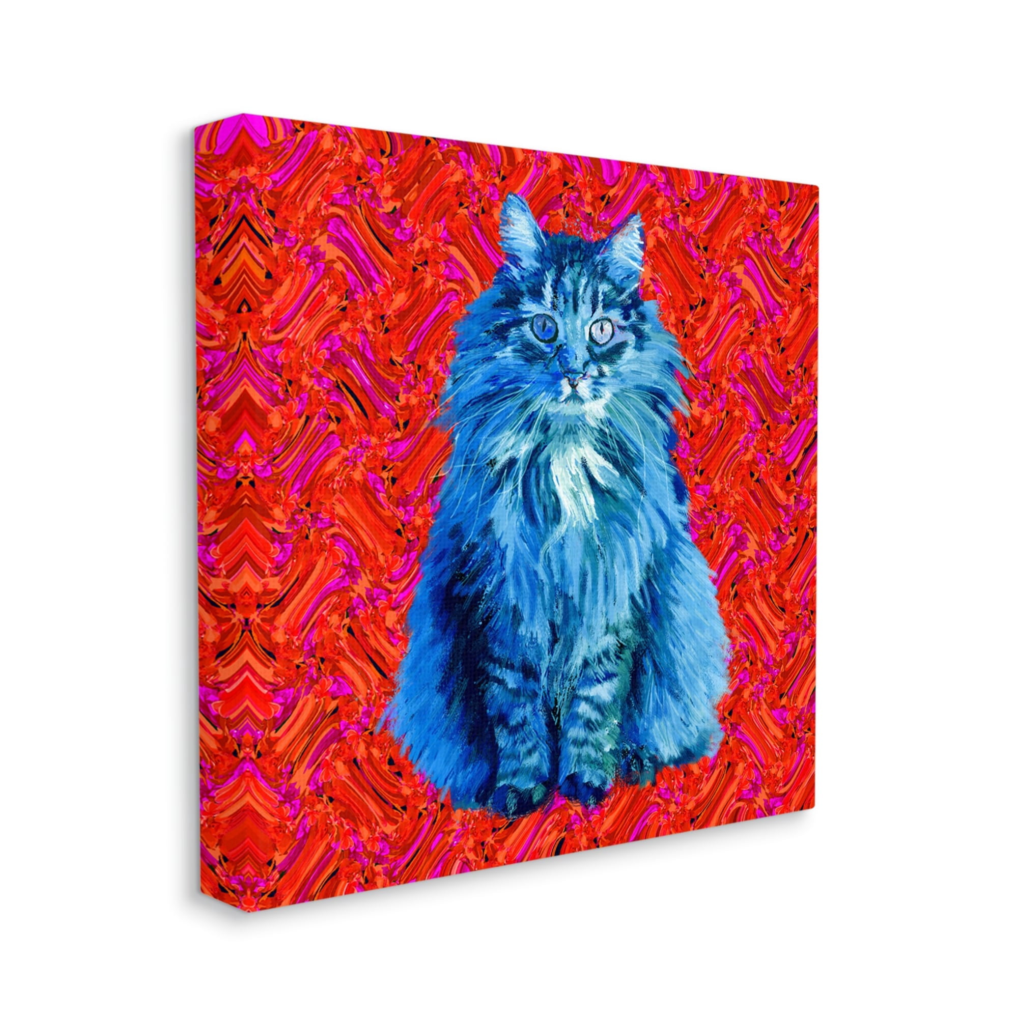 Stupell Industries Modern Pop Design Bold Red Blue Longhair Cat, 17 x 17, Design by Lynnda Rakos