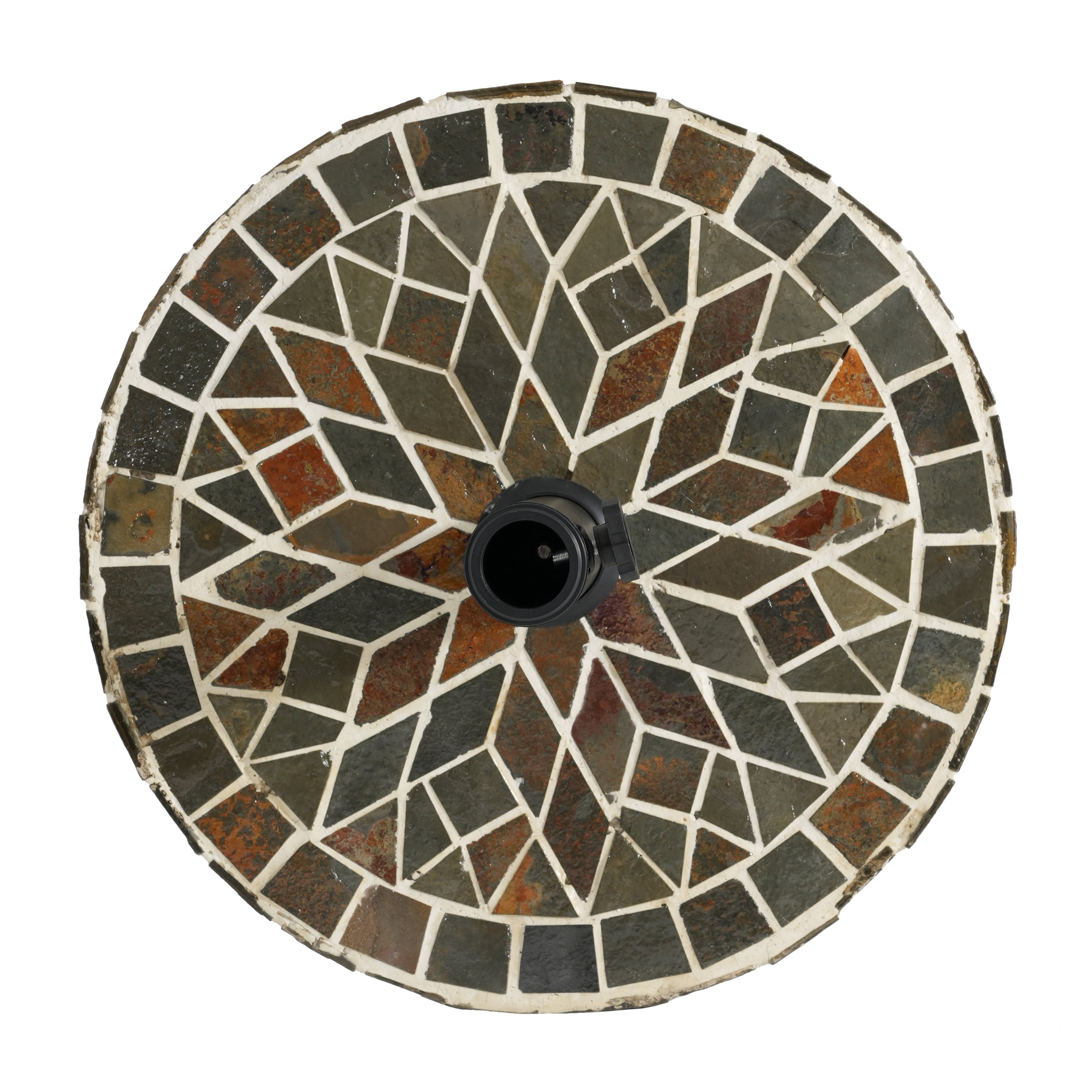 Umbrella Base with Ceramic Tile Mosaic and Concrete Fill, Round Patio Umbrella Stand and Outdoor Shade Base with Iron Pole, Mixed Color