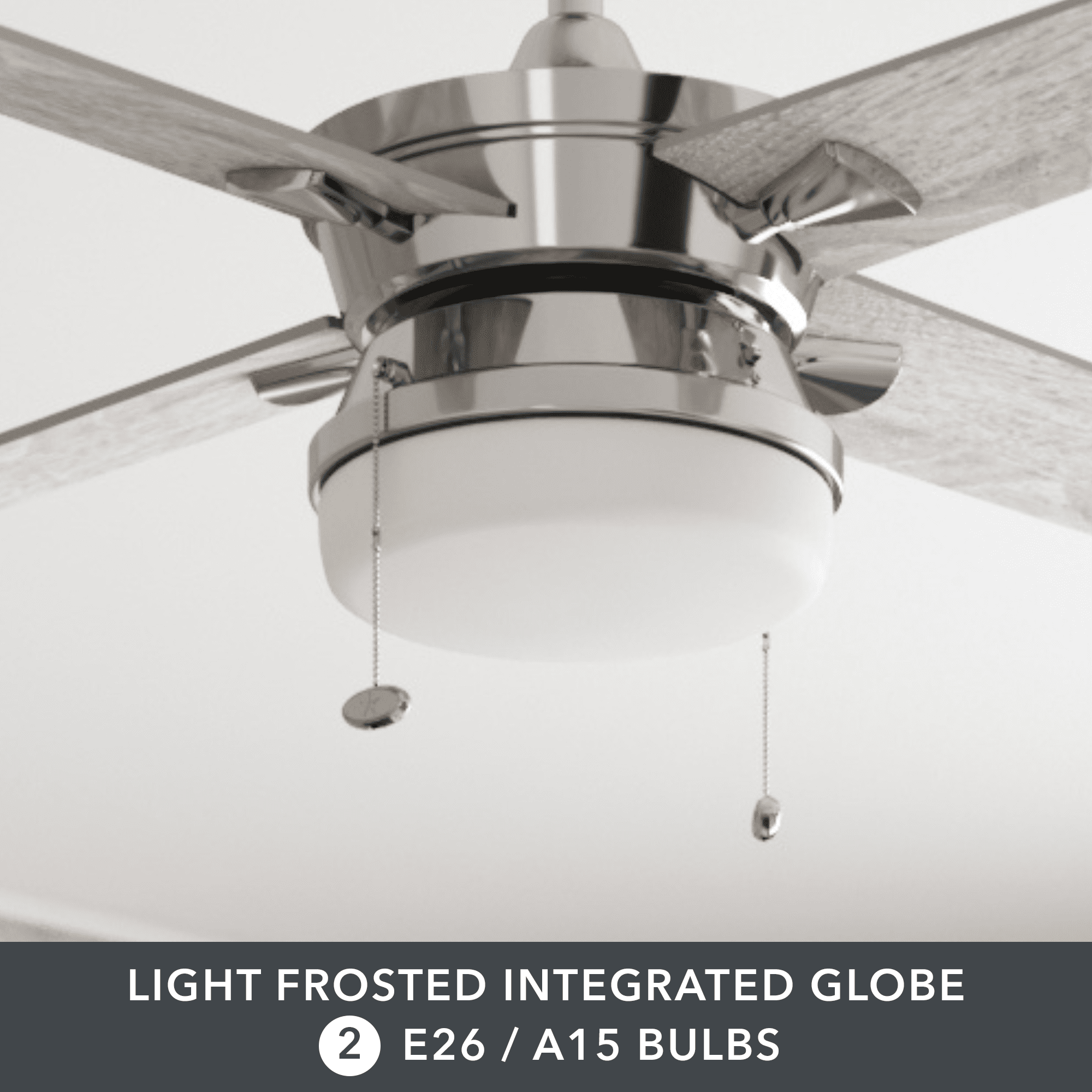 Better Homes & Gardens Blair 52" Nickel Modern Indoor Ceiling Fan with Light, 4 Blades, Pull Chains & Reverse Airflow