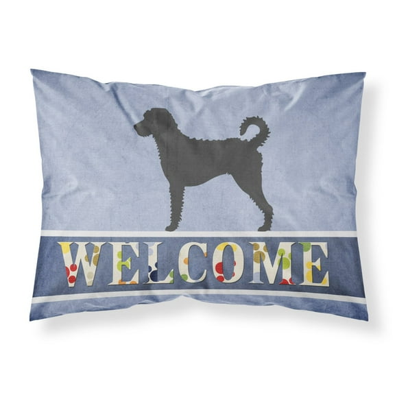 Labradoodle Welcome Fabric Standard Pillowcase Blue