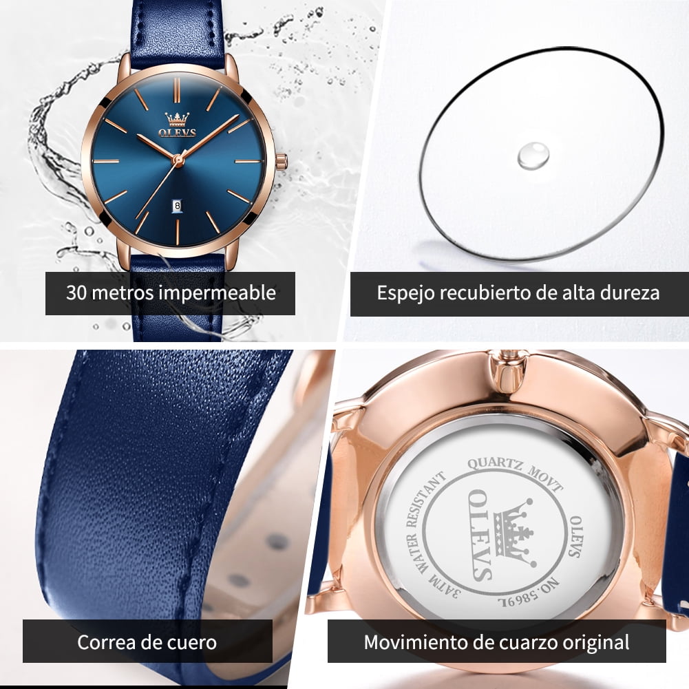 OLEVS Watches for Women Waterproof Womens Wristwatches Analog Quartz Ultra Thin Watches Leather Strap Watches with Date Calendar Ladies Watches Gifts Reloj para Mujer
