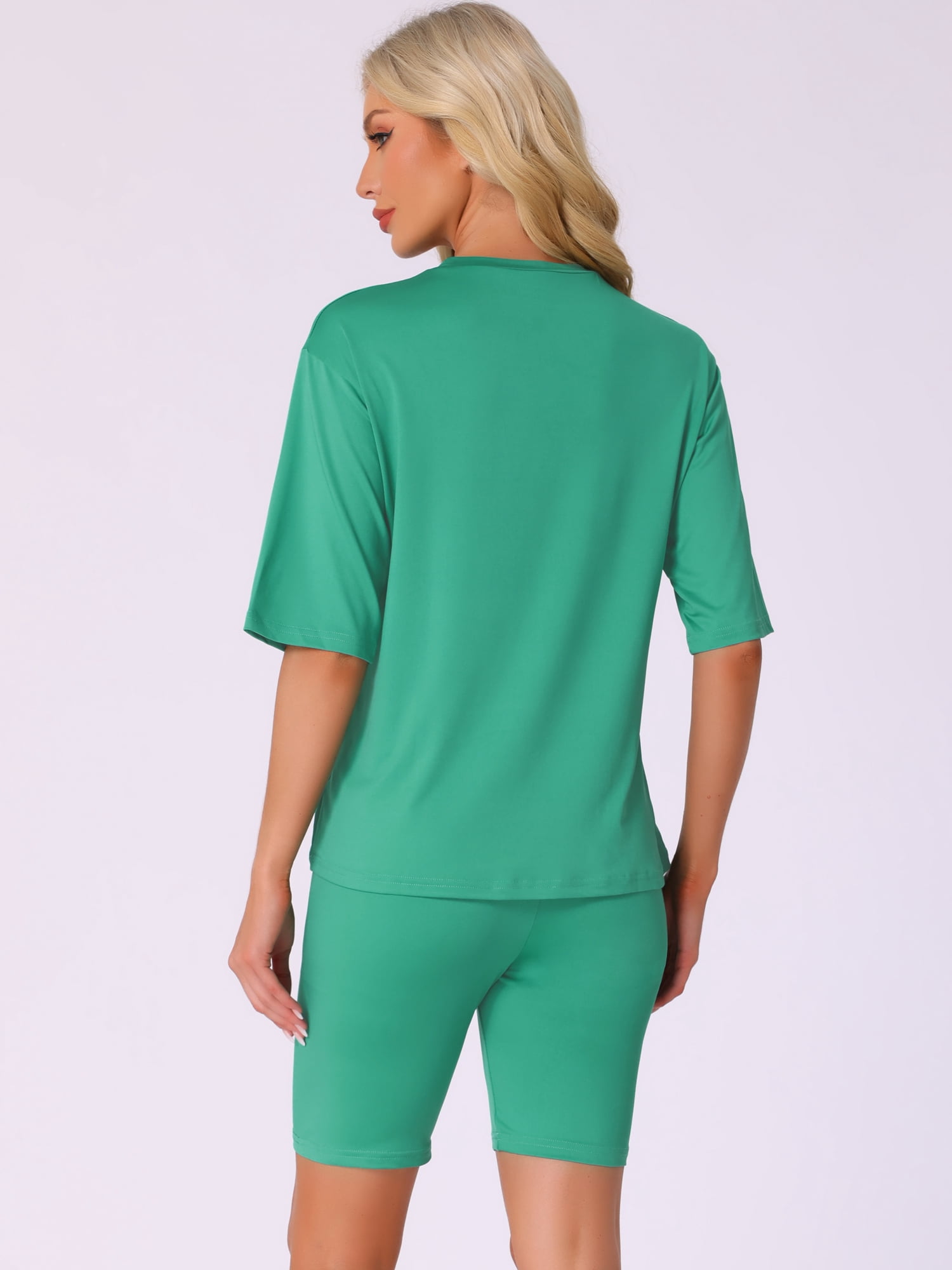 DARING DIVA Womens 2 Pieces Biker Shorts Set Outfits T-Shirt Lounge Wear XL Green