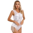 thumbnail image 3 of Yeahdor Womens Sequins Tassel Latin Jazz Dance Leotard Bodysuit Dance Wear Costume White-B M, 3 of 7