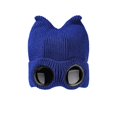 thumbnail image 2 of Ticikt Unisex Knit Beanie Hat, Winter Warm Ribbed Knitted Hat with Built‑in Sunglasses Goggles Ear Shape Design Cold Weather Skull Cap for Men Women,Blue, 2 of 4