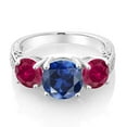 thumbnail image 3 of Gem Stone King 4.50 Ct Round Blue Created Sapphire Red Created Ruby 925 Sterling Silver 3-Stone Ring (Size 9), 3 of 5