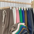 thumbnail image 5 of Women Ice Silk Long Pants Elastic High Waist Drawstring Wide Leg Plaid Trousers, 5 of 10
