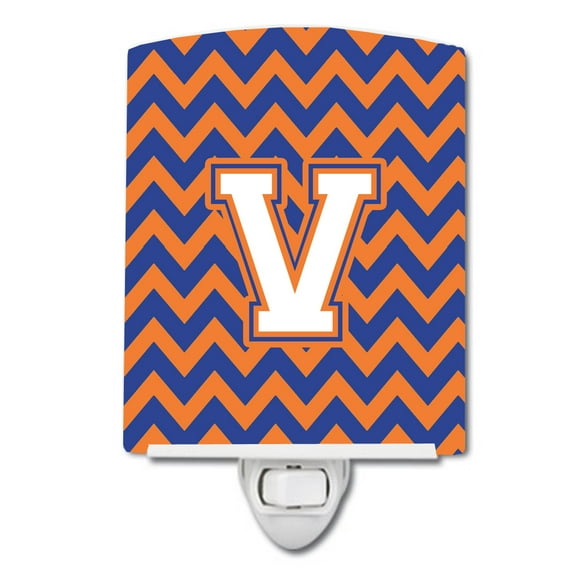 Caroline's Treasures CJ1060-VCNL Letter V Chevron Blue and Orange #3 Ceramic Night Light, 6x4x3", multicolor