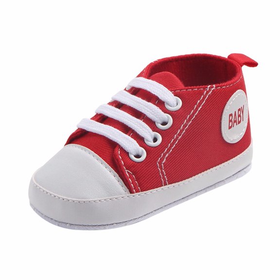 Lovskoo Newborn Infant Baby Canvas Anti-slip Soft Shoes First Walkers Boys Girls Sandals Solid Color, Red, 0-3 Months