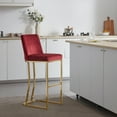 thumbnail image 3 of BELLEZE 30" Seat Height Bar Stools Upholstered Velvet Mid Back Barstool with Gold Metal Leg [Set of 1]- Hutton (Red), 3 of 7