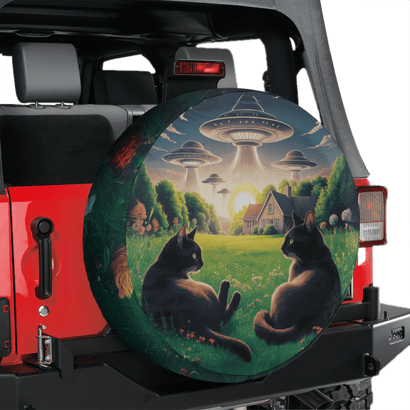 Lotusprinthandmade Cat and UFO Spare Tire Cover Without Backup Camera Hole